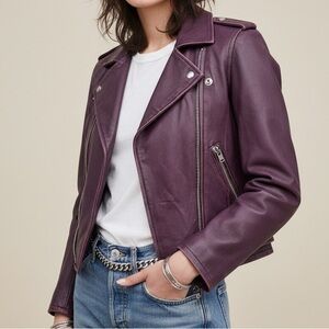 IRO ASHVILLE LEATHER JACKET Plum Purple Moto Biker NWT